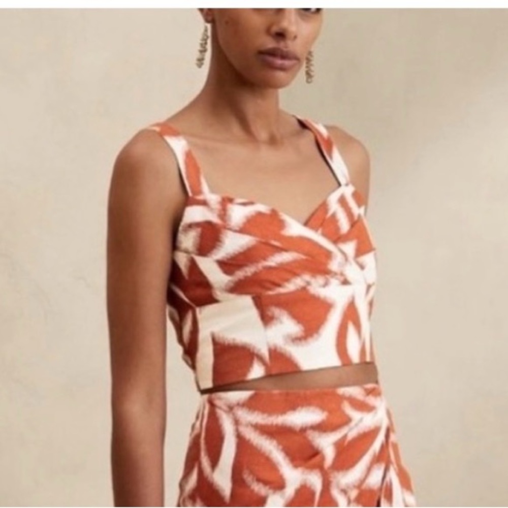 Banana Republic Factory Orange & White Printed Crop Top & Wide Leg Pant Set